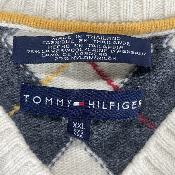 VTG Tommy Hilfiger Argyle Wool Blend Sweater Mens XXL Diamond Preppy Academia - Picture 3 of 13